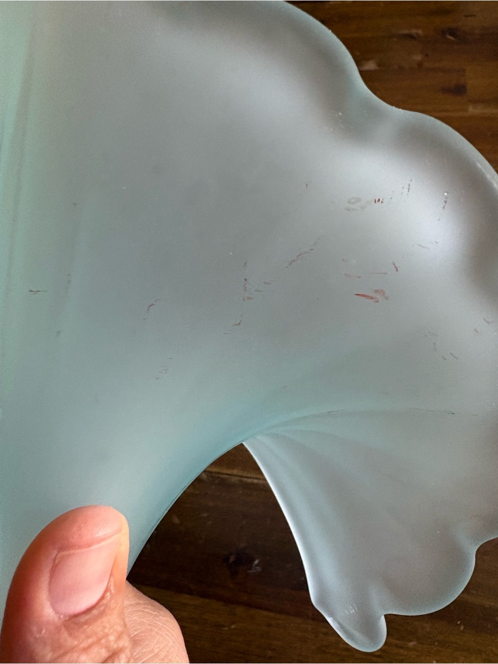 Vintage Blue Satin Art Glass Jack-in-the-Pulpit Vase Ruffle Trumpet Soft Frosted - Picture 10 of 11